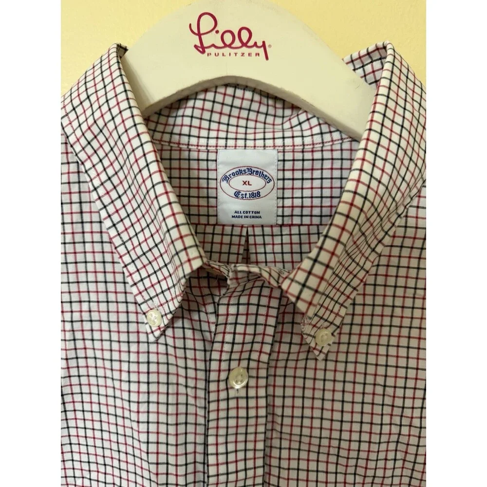 Brooks Brothers Men’s Button Down Dress Shirt Check Plaid Long Sleeve Cotton XL - Picture 2 of 9